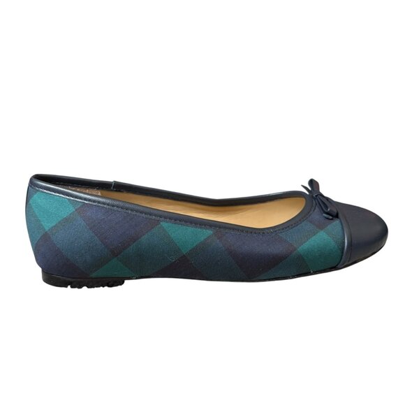 Talbots blair ballet flats indigo blue multi plaid women's size 6M leather sole - Picture 2 of 11